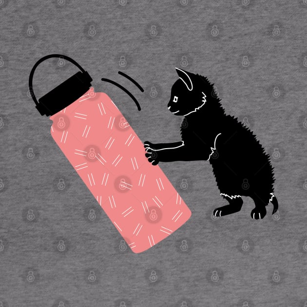 Black kitten and pink water bottle by Wlaurence
